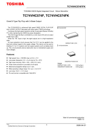 TC74VHC574FK datasheet cover page