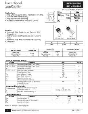 IRFR4615 datasheet cover page