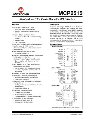 MCP2515 数据手册首页
