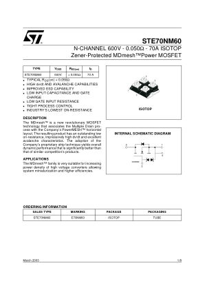 STE70NM60 数据手册首页