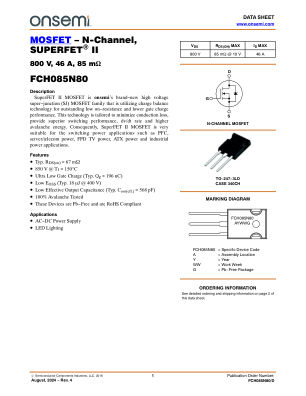 FCH085N80 datasheet cover page