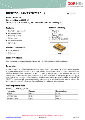 IRFN250 datasheet cover page