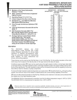 SN74AHC16374 datasheet cover page