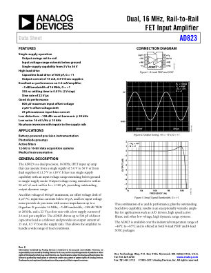 AD823 数据手册首页