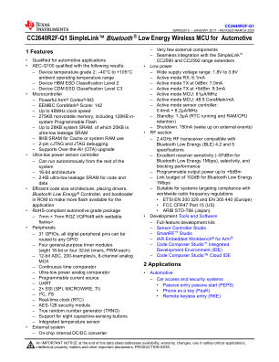 CC2640R2F-Q1 datasheet cover page