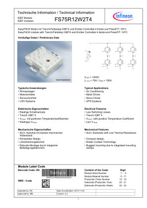 FS75R12W2T4 datasheet cover page