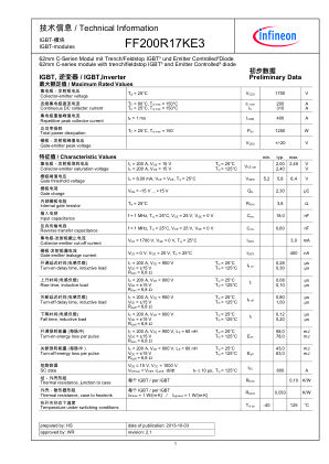 FF200R17KE3 数据手册首页