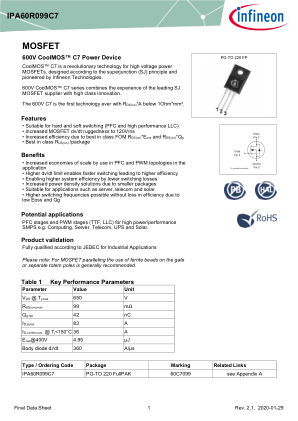 IPA60R099C7 datasheet cover page