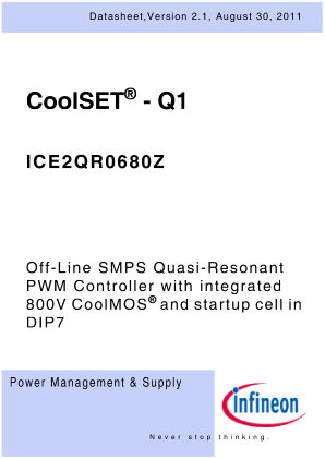 ICE2QR0680Z 数据手册首页