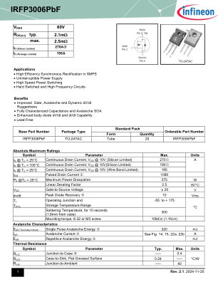IRFP3006 数据手册首页