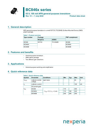 BC846 datasheet cover page