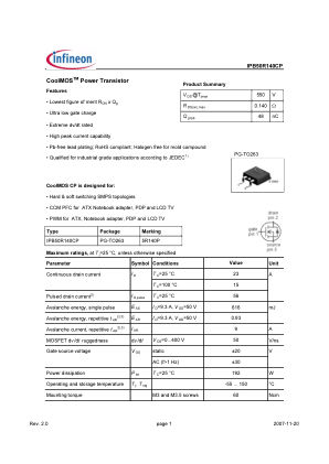 IPB50R140CP 数据手册首页