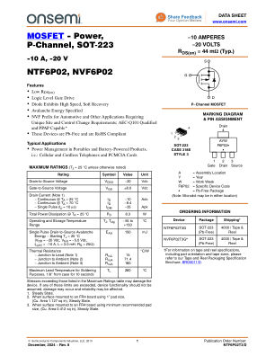 NTF6P02T3 数据手册首页