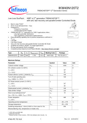 IKW40N120T2 datasheet cover page