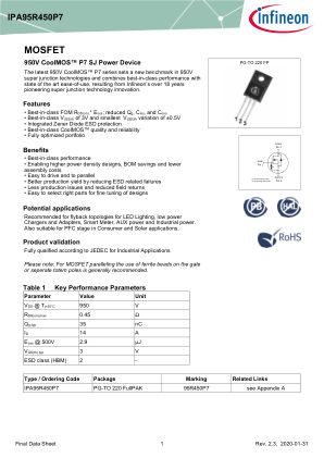 IPA95R450P7 datasheet cover page