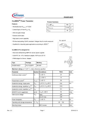 IPA50R140CP datasheet cover page