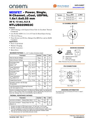 NTLUS020N03C datasheet cover page