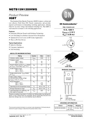 NGTB15N120IHW 数据手册首页