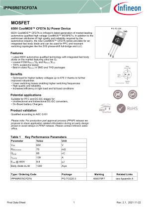 IPP65R075CFD7A 数据手册首页