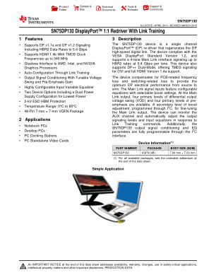 SN75DP130 datasheet cover page