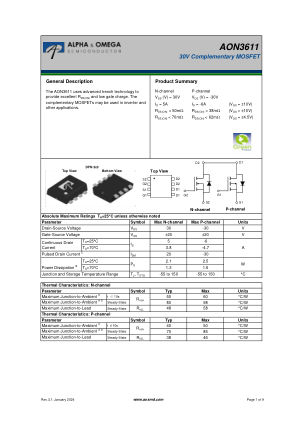 AON3611 datasheet cover page