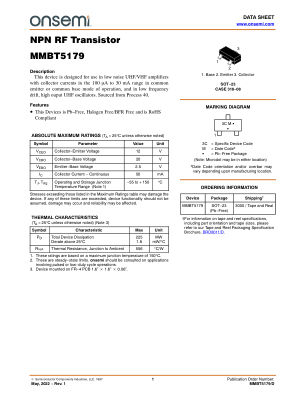 MMBT5179 datasheet cover page