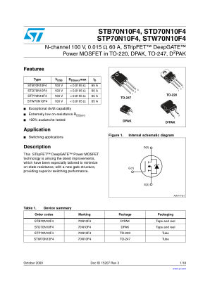 STD70N10F4 datasheet cover page