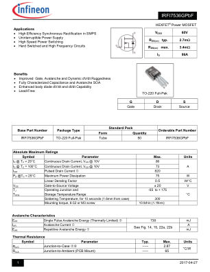 IRFI7536G 数据手册首页