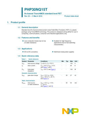PHP30NQ15T datasheet cover page