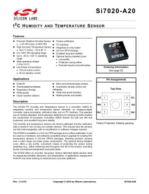 SI7020-A20-IM datasheet cover page