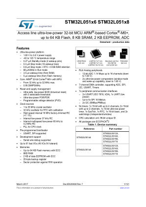 STM32L051x6-x8 datasheet cover page
