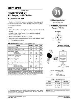 MTP12P10 datasheet cover page