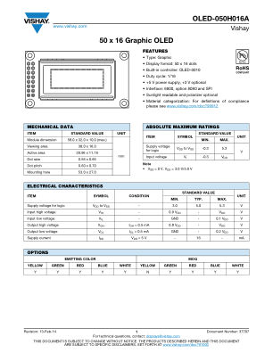 OLED050H016A 数据手册首页