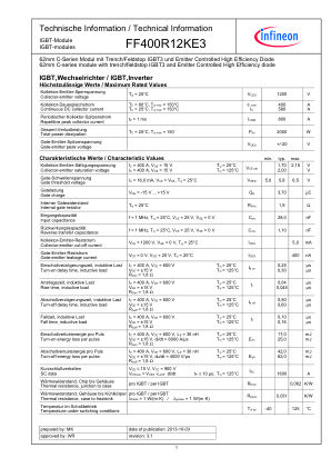 FF400R12KE3 数据手册首页