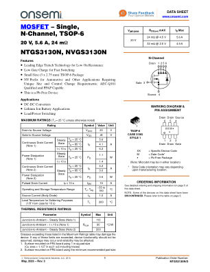 NTGS3130N datasheet cover page