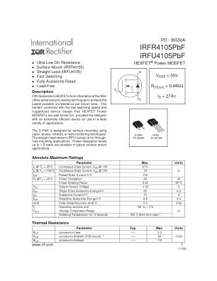 IRFR4105 数据手册首页