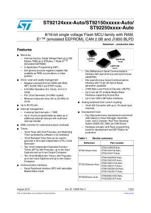 ST92150JDV1QAUTO datasheet cover page