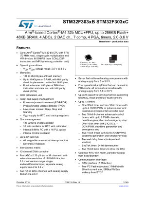 STM32F303CB 数据手册首页