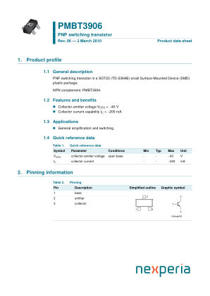 PMBT3906 datasheet cover page