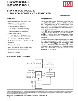 IS62WV51216BLL-55TLI-TR datasheet cover page