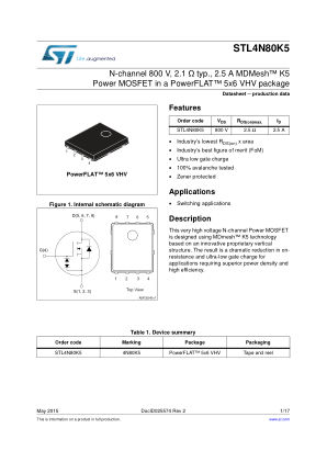 STL4N80K5 数据手册首页
