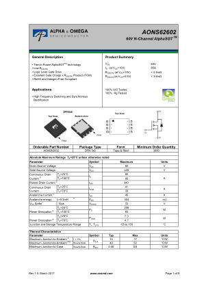 AONS62602 datasheet cover page