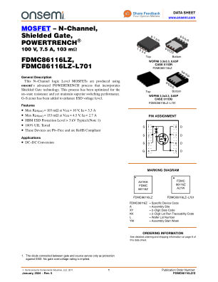 FDMC86116LZ datasheet cover page