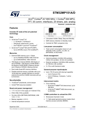 STM32MP151A 数据手册首页