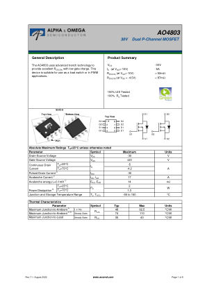 AO4803 datasheet cover page