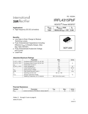 IRFL4315 datasheet cover page