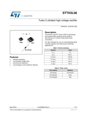 STTH3L06 数据手册首页