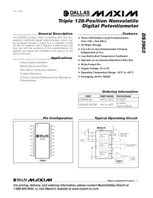 DS3903 datasheet cover page