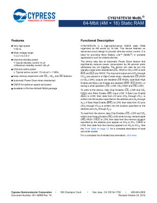 CY62187EV30 datasheet cover page