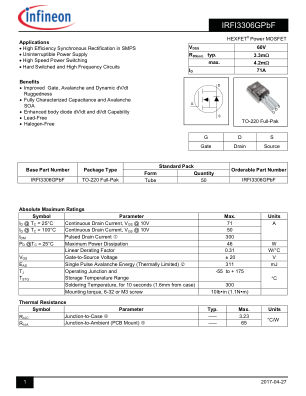 IRFI3306G 数据手册首页